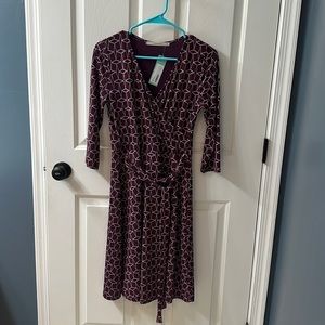 41 Hawthorn dark purple faux wrap dress.